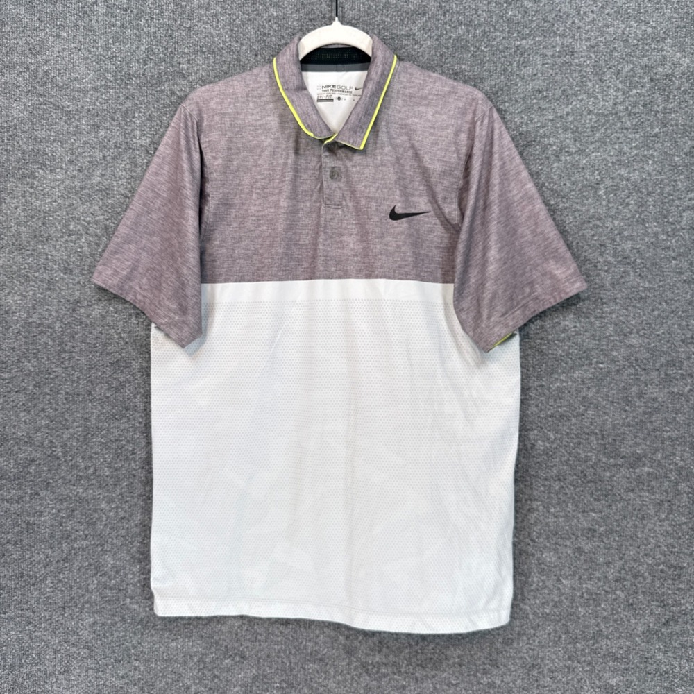 Nike Golf Tour Performance Polo Shirt Mens Medium Gray White Colorblock Dri-FIT